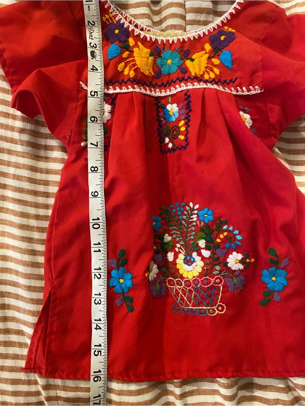 Baby Girl Red Embroidered Floral folk Mexican Dress 6-12 months